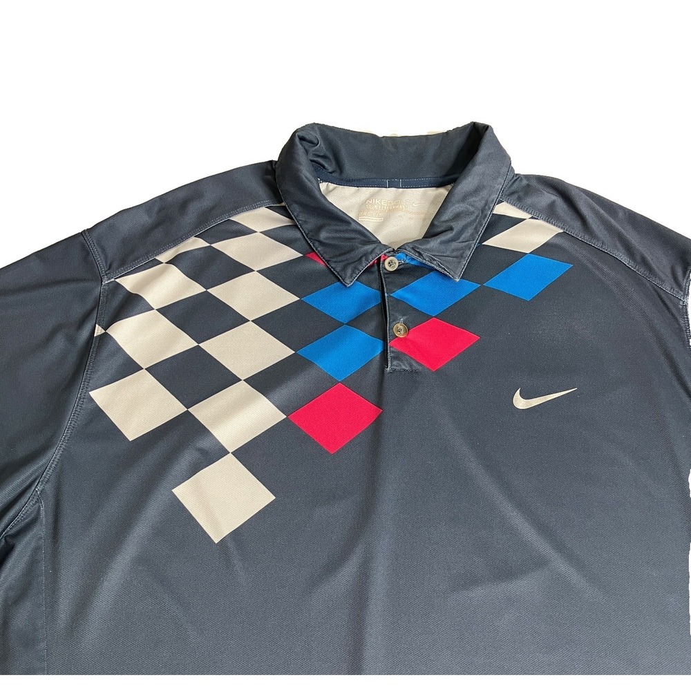 Nike Golf Tour Performance Dri-FIT Polo Shirt Mens XXL Blue Gray Retro Diamond - Picture 2 of 16